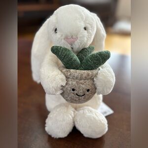 Jellycat Cream Bunny With Plant BNWT